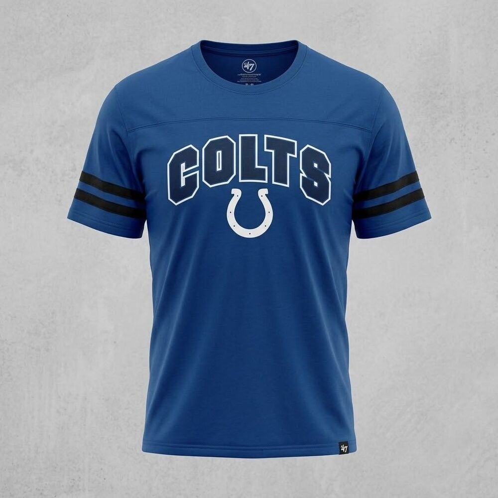 47 Brand Indianapolis Colts Mens XXL Blue Striped Sleeve Football T-Shirt Retro